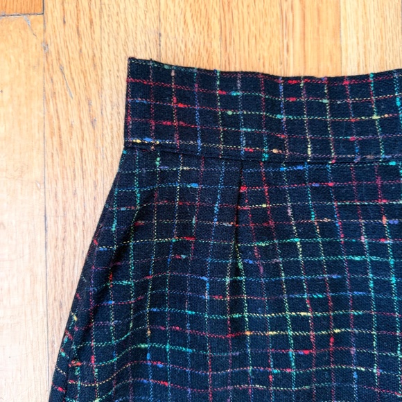 Vintage Rainbow Plaid Grid Wool Maxi Pencil Skirt - Picture 8 of 10